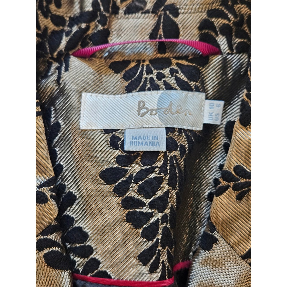 Boden Jacquard Party Blazer Women Size 6 Gold Black Botanical Leaf Jacket Fancy - Picture 8 of 12